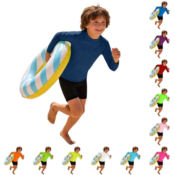 lnmuld Kids UPF50+ Sun Protection Solid Crew Neck Long Sleeve Rash Guard Swim Shirt for Boys Girls Navy,3-4 Years