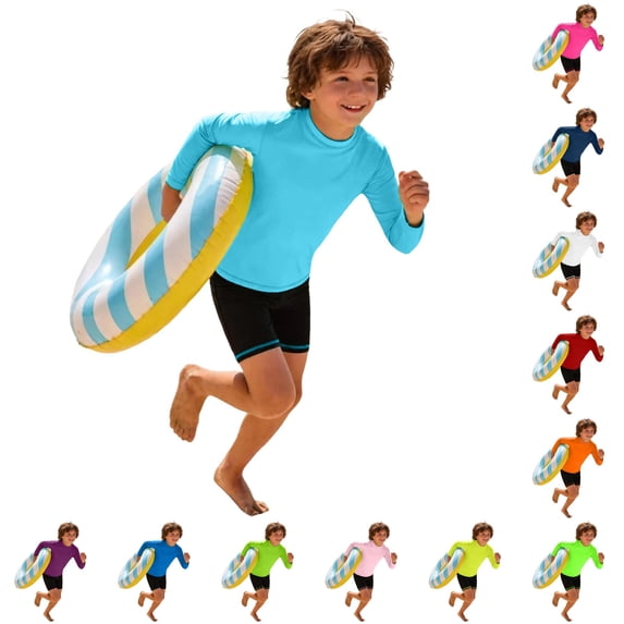 lnmuld Kids UPF50+ Sun Protection Solid Crew Neck Long Sleeve Rash Guard Swim Shirt for Boys Girls Sky Blue,7-8 Years