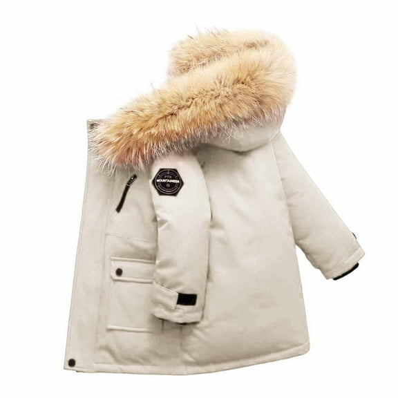lnmuld Kids Winter Coat Mid Length Padded Jacket for Boys Stylish Insulated Outerwear with Hood Big and Medium Sized Children Warm Winter Coat Size：7-8 Years