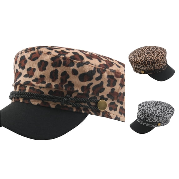 lnmuld Leopard Print Newsboy Cap Rope Decor Flat Brim Military Style Baker Boy Hat for Women Size:One Size