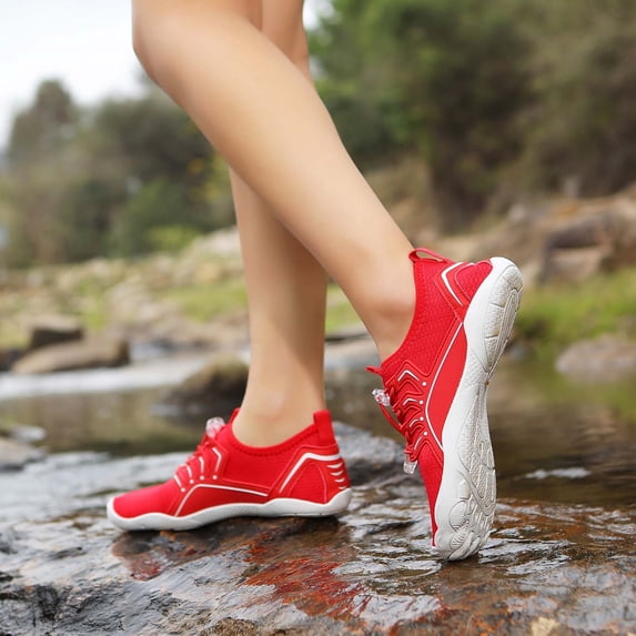 lnmuld Men Women Barefoot Shoes, Breathable Mesh Shoes for Water Yoga Fitness Hiking Color:Red,Size:6