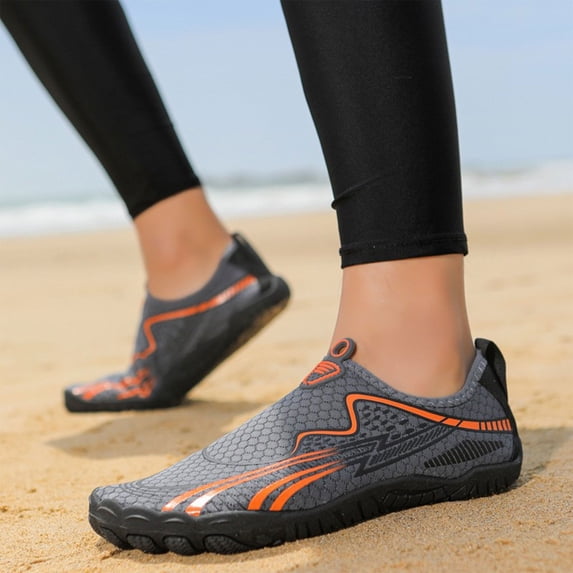 lnmuld Men Women Barefoot Shoes, Breathable Mesh -On Shoes for Water Yoga Fitness Color:Grey,Size:6.5
