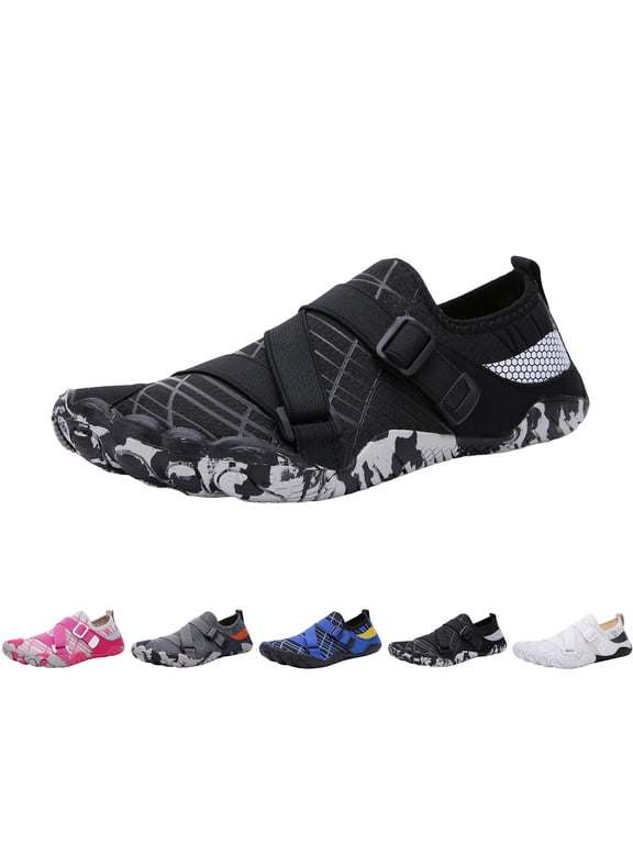 Men Women Barefoot Shoes, Breathable Mesh Strap-On Shoes for Water Yoga Fitness Hiking Color:Black,Size:7
