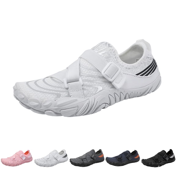 lnmuld Men Women Barefoot Shoes, Breathable Mesh Strap-On Shoes for Water Yoga Fitness Hiking Color:White,Size:7