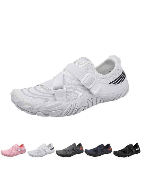 Men Women Barefoot Shoes, Breathable Mesh Strap-On Shoes for Water Yoga Fitness Hiking Color:White,Size:7