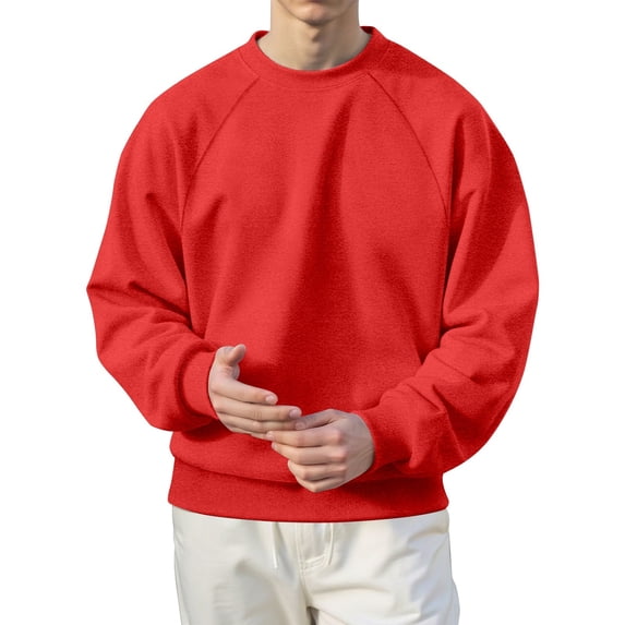 lnmuld Men's Sweatshirts Crewneck Sweatshirt Lined Relaxed Fit Raglan Sleeve Solid Color Athletic Casual Pullover Top for Streetwear and Daily Comfort Size:M