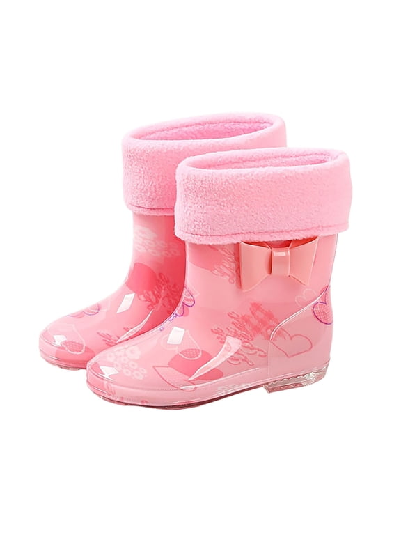 Rain Boots Kids Warm Lined Girls Rain Boots Comfortable Winter Toddler Outdoor Play Shoes for Everyday Use Size:11