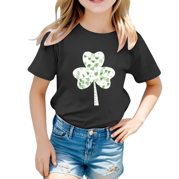 lnmuld Shirts for Teens Easter Saint Patrick's Day Cute Round Neck Short Sleeve Tee for Girls Summer Casual T-Shirt Size:1-2 Years