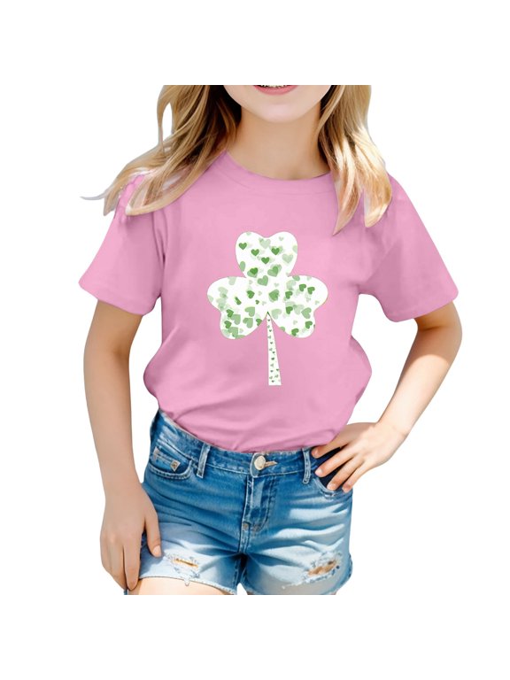 Shirts for Easter Saint Patrick's Day Cute Round Neck Short Sleeve Tee for Girls Summer Casual T-Shirt Size:2-3 Years