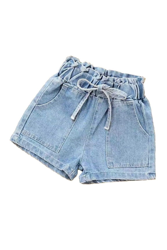 Toddler Girls Bear Embroidery Denim Shorts - Summer Casual Everyday Comfort Wear Size:8-9 Years
