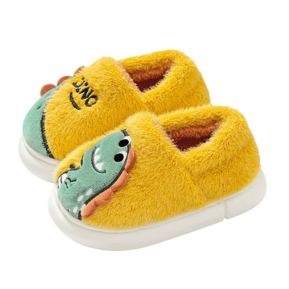 lnmuld Slippers for Kids Fashion Autumn and Winter Children Slippers Boys and Girls Flat Bottom Non On Round Toe Plush Warm Cartoon Dinosaurs Size:18-24 Months
