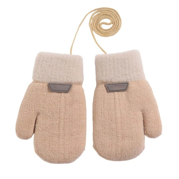 lnmuld Snow Gloves for Kids Winter Thermal Knitted Gloves with Detachable Lanyard Double Layer Hand Warmers for Children Outdoor Cold Weather Size:1-3 Years