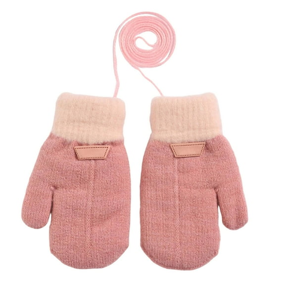 lnmuld Snow Gloves for Kids Winter Thermal Knitted Gloves with Detachable Lanyard Double Layer Hand Warmers for Children Outdoor Cold Weather Size:4-8 Years
