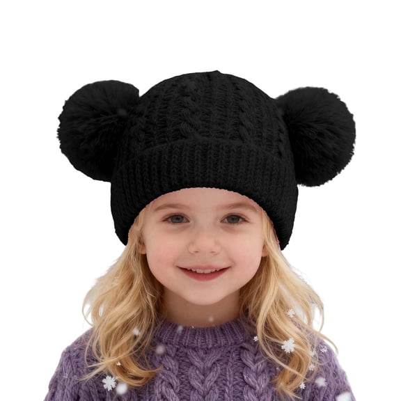 lnmuld Solid Color Winter Warm Kids Knitted Hat with Double Layer & Ear s - Cozy Cold Weather Toddler Boy Girl Cap for Holiday Size:One Size