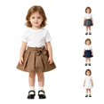 thumbnail image 1 of lnmuld Solid High Waist Bow Pleated School Uniform Skirt Casual A Line Skirt Khaki,3-6 Months, 1 of 5