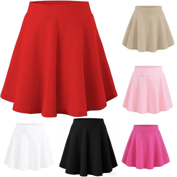 lnmuld Solid High Waist Circular Cut Swing Mini Skort Lined Preppy Back to School Mix Match Outfit for Girls Red,7-8 Years