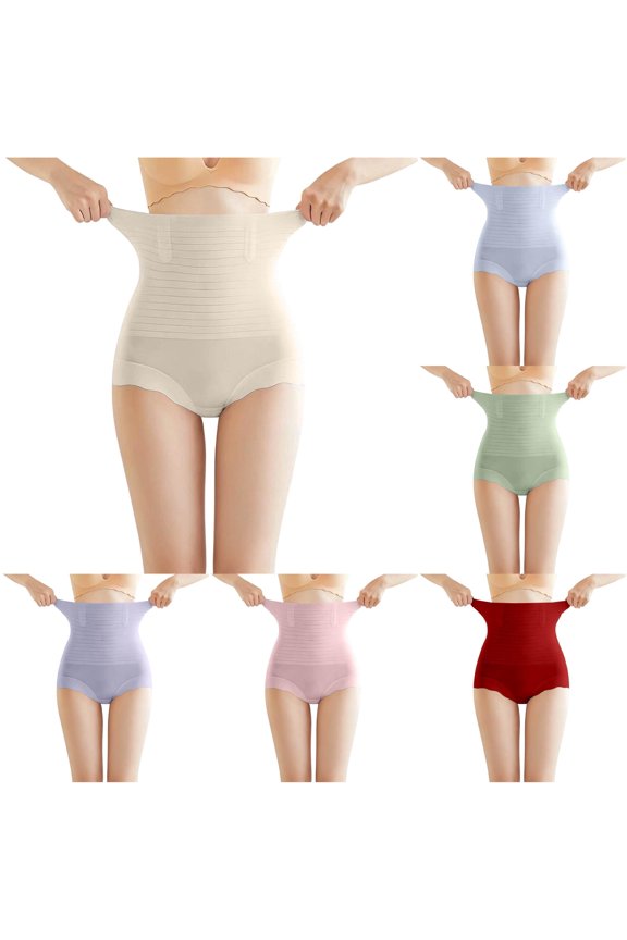 lnmuld Solid High Waist Striped Tummy Control Shapewear Briefs Stretch Slimming Body Shaper for Women Color:Beige,Size:3XL