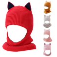 thumbnail image 1 of lnmuld Solid Kids Cat Ear Knitted Balaclava Hat Integrated Neck Warmer Windproof Winter Headwear for Boys Girls Red,1-5 Years, 1 of 4
