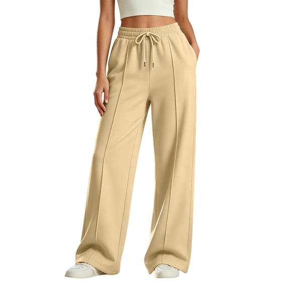 lnmuld Solid Kids Drawstring Wide Leg Sweatpants with Front Seam Detail Khaki,15-16 Years
