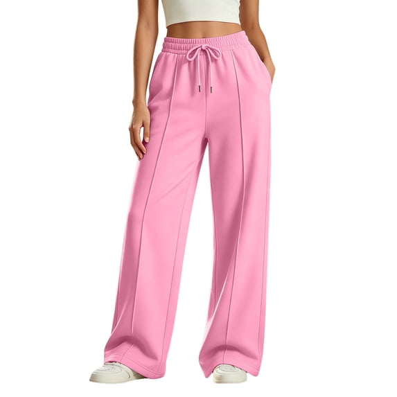 lnmuld Solid Kids Drawstring Wide Leg Sweatpants with Front Seam Detail Pink,11-12 Years