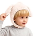 thumbnail image 1 of lnmuld Solid Kids Plush Lamb Big Floppy Ear Earflap Hat Button Chin Strap Fuzzy Warm Winter Helmet Hat for Boys Girls Beige,6 Months-3 Years, 1 of 3