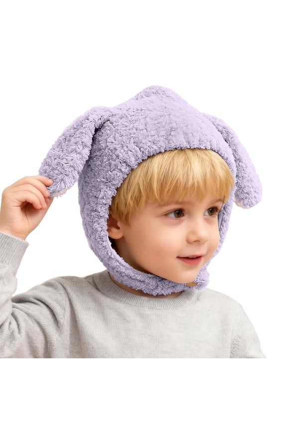 lnmuld Solid Kids Plush Lamb Big Floppy Ear Earflap Hat Button Chin Strap Fuzzy Warm Winter Helmet Hat for Boys Girls Grey,6 Months-3 Years