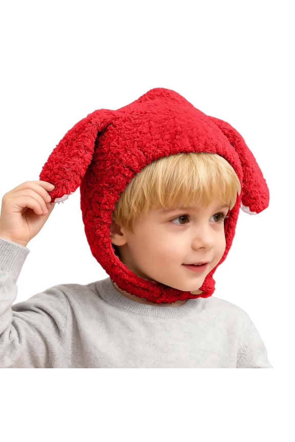 lnmuld Solid Kids Plush Lamb Big Floppy Ear Earflap Hat Button Chin Strap Fuzzy Warm Winter Helmet Hat for Boys Girls Red,6 Months-3 Years