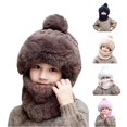 thumbnail image 1 of lnmuld Solid Kids Pom Pom Fuzzy Trapper Hat Integrated Neck Warmer Windproof Winter Hat for Boys Girls Coffee,One Size, 1 of 4
