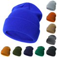 thumbnail image 1 of lnmuld Solid Kids Solid Color Ribbed Knit Cuffed Beanie Toddler Boys Girls Stretch Warm Winter Skull Cap Outdoor Windproof Hat Blue,2-6 Years, 1 of 3