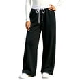 thumbnail image 1 of lnmuld Solid Kids Wide Leg Sweatpants with Contrast Waist Drawstring Black,13-14 Years, 1 of 4