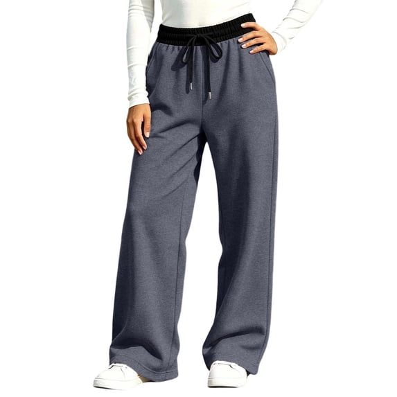 lnmuld Solid Kids Wide Leg Sweatpants with Contrast Waist Drawstring Grey,15-16 Years