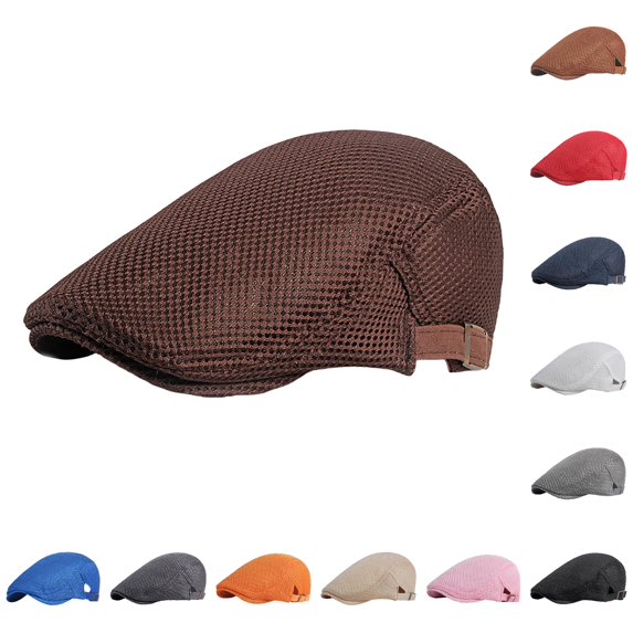 lnmuld Solid Mesh Flat Cap Breathable Adjustable Ivy Hat for Men Size:One Size
