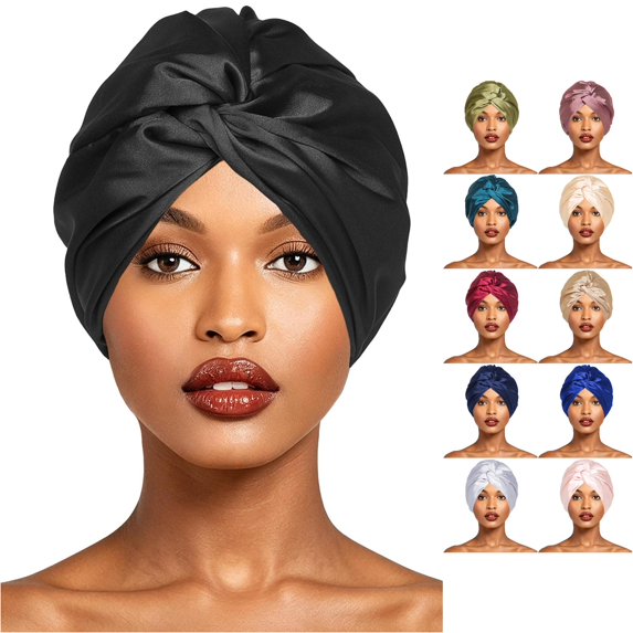lnmuld Solid Satin Turban Head Wrap Pre-Tied Stretch Silky Head Scarf for Women Size:One Size