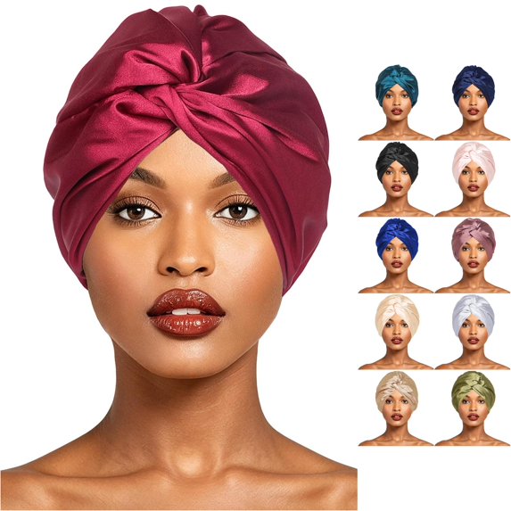 lnmuld Solid Satin Turban Head Wrap Pre-Tied Stretch Silky Head Scarf for Women Size:One Size