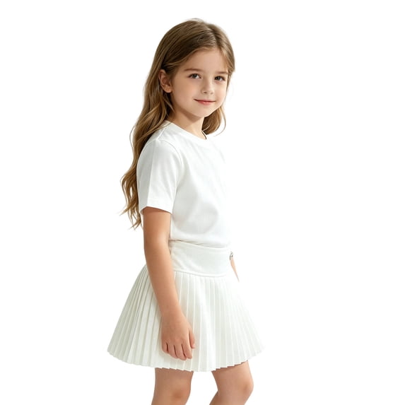 lnmuld Sparkle Pleated Mini Skirt with Rhinestone Bow Accent Elastic Waist Anti Exposure Lined Back to School Dressy Casual Bottom for Girls White,2-3 Years
