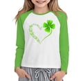 thumbnail image 1 of lnmuld Summer Tops St Patrick's Day Graphic Raglan Sleeve Tee for Girls Festive Four Leaf Print Casual Top Size:3-4 Years, 1 of 3