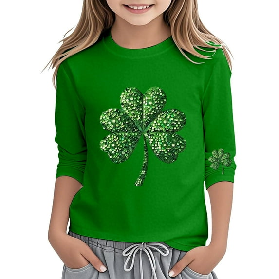 lnmuld Summer Tops St Patricks Day Print Top Long Sleeve Tee Shirt for Girls Kids Holiday Party Outfit Size:6-7 Years