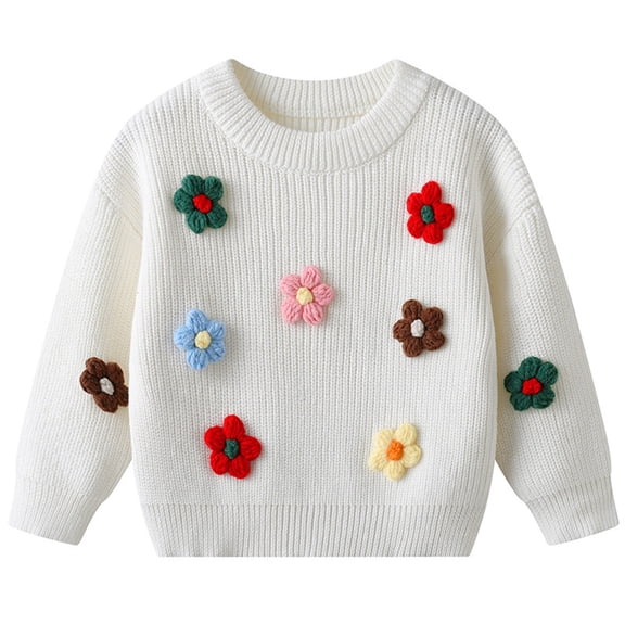 lnmuld Sweaters for Teens Winter Girls Knit Sweater with Handmade Floral Design Soft Warm Kids Pullover for Toddlers and Children Cozy Everyday Wear Size:7-8 Years