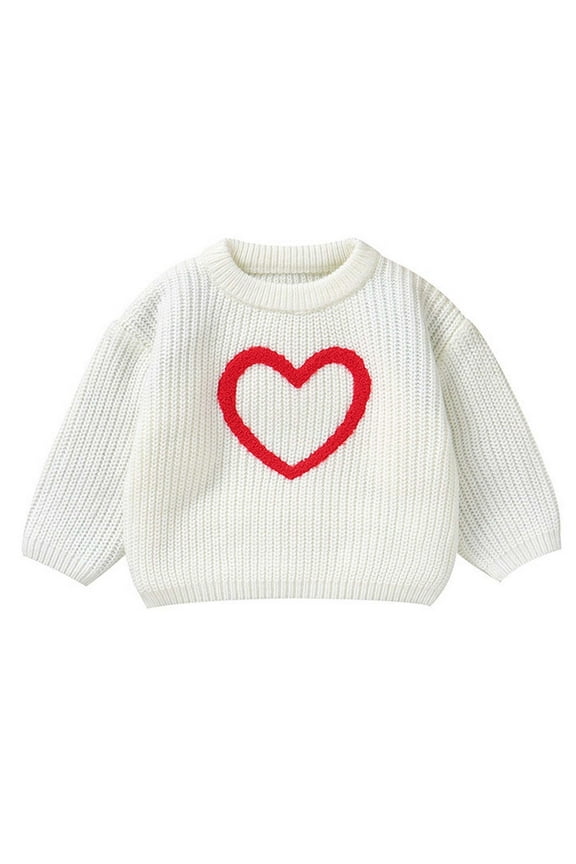 Sweaters for Teens Boys Knitted Sweater Winter Warm Soft Yarn Pullover Top with 3D Towel Embroidery Heart Pattern Size:12-18 Months