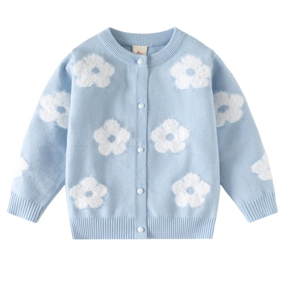 lnmuld Sweaters for Children Kids Girls Long Sleeve Cute Flower Printed Button Down Knitting Sweaters Size:4-5 Years