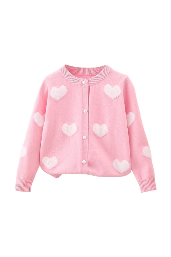 Sweaters for Children Kids Girls Long Sleeve Cute Flower Printed Button Down Knitting Sweaters Size:6-7 Years