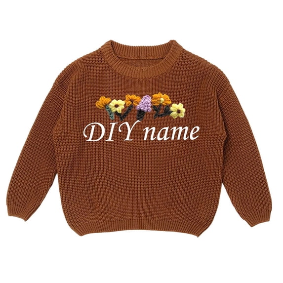 lnmuld Sweaters for Teens Children's Diy Embroidered Pure Knitted Sweaters Names Custom Made Sweaters Size:6-9 Months