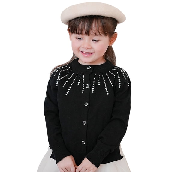 lnmuld Sweaters for Girls Sweaters Soft Knit Cardigan with Design Comfortable Everyday Wear Stylish Round Neck Open Front Top Size:3-4 Years