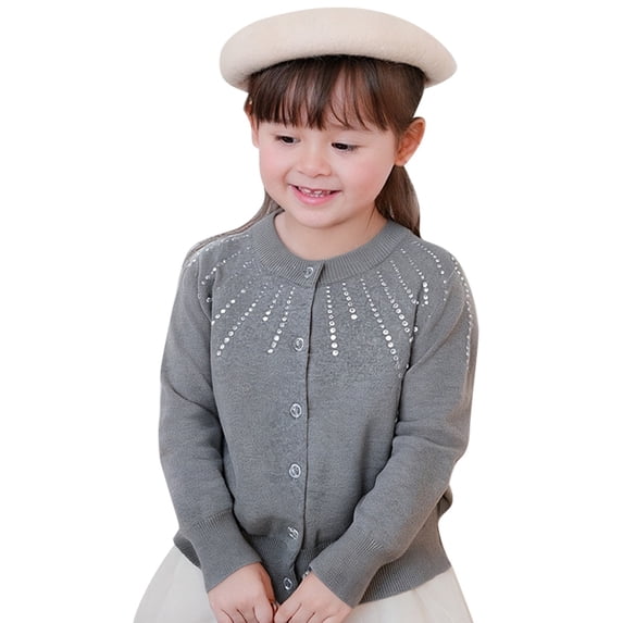 lnmuld Sweaters for Girls Sweaters Soft Knit Cardigan with Design Comfortable Everyday Wear Stylish Round Neck Open Front Top Size:4-5 Years