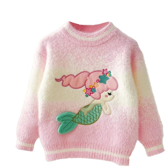 lnmuld Sweaters for Girls Winter Sweater Thickened Cartoon Print Knitted Top Soft Long Sleeve Casual for Big Kids Size:9-10 Years