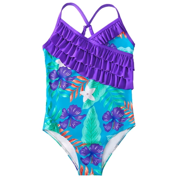 lnmuld Swimsuit for Girls Floral Ruffle Swimsuit Two Piece Set Summer Beach Wear for Children Size:5-6 Years