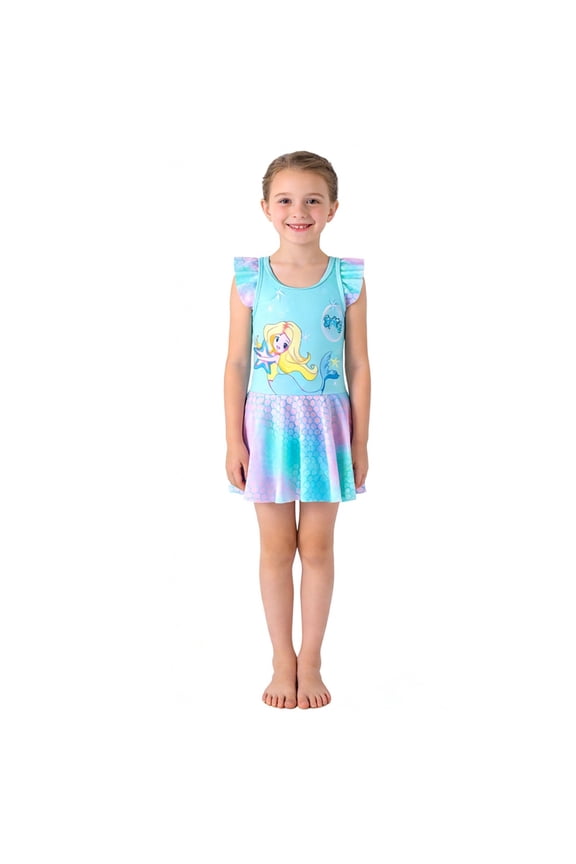 Toddler Big Kid Girls UPF 50+ Long Sleeve Rash Guard Swimsuit Color:Sky Blue,Size:3-4 Years