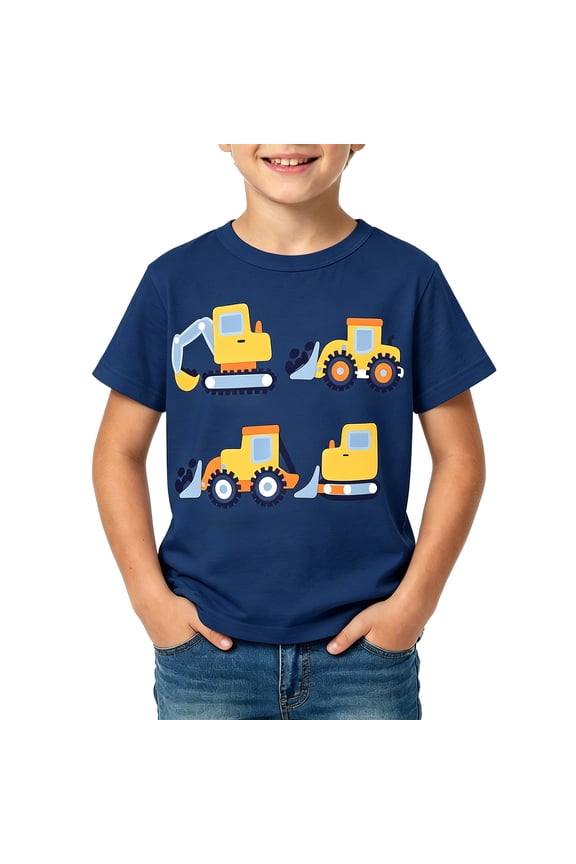 Toddler Boys Construction Vehicle Graphic Short Sleeve T-Shirt Color:Yellow,Size:1-2 Years