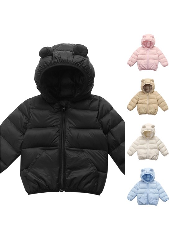 lnmuld Toddler Boys Girls Fall Winter Hooded Padded Jacket, Solid Cute 3D Frog Ear Hood, Full Zip Front, Side Pockets Lightweight Kids Coat Size:5-6 Years,Black