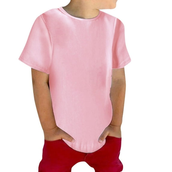 lnmuld Toddler Boys Solid Color Crew Neck Short Sleeve T-Shirt Summer Casual Top Size:6-7 Years